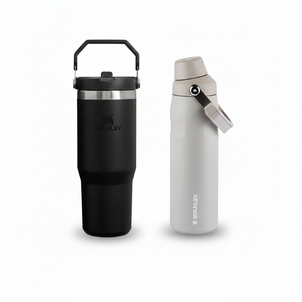 Kit Tumbler Térmico Flip Straw Black 2.0 | 887ML e Garrafa Térmica Aerolight Fast Flow Ash | 710ml